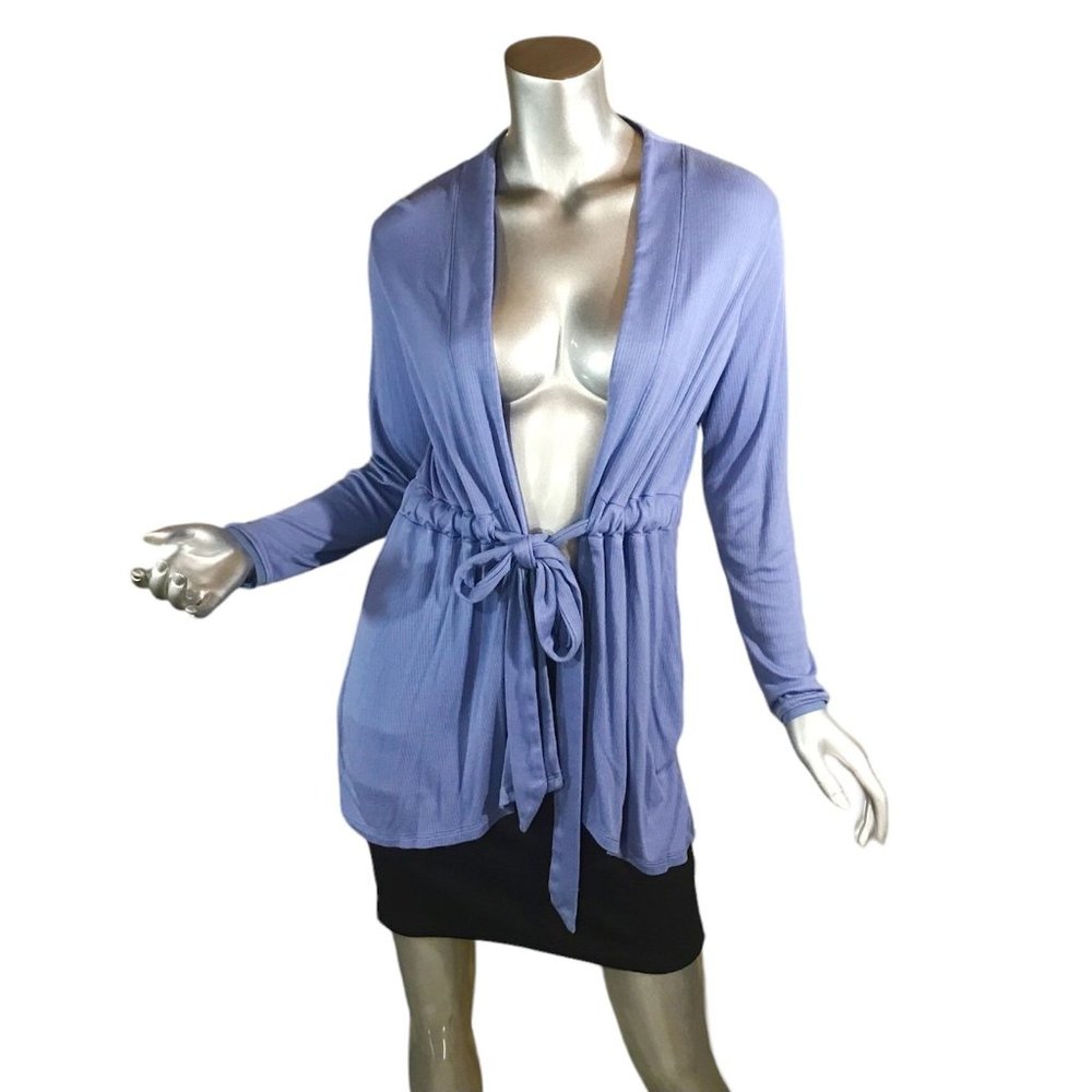 Soma Women's Small Soft Stretchy Periwinkle Blue Tie Front Robe Cardigan Ribbed
